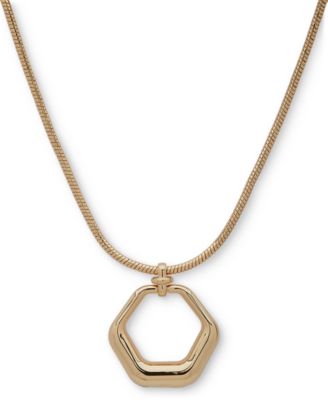 DKNY - Gold-Tone Artistic Hexagon Pendant Necklace, 16" + 3" extender
