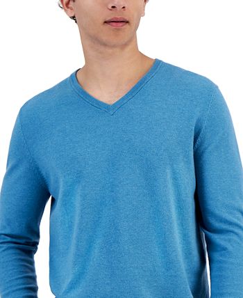 Men's Solid V-Neck Cotton Sweater, Created for Macy's