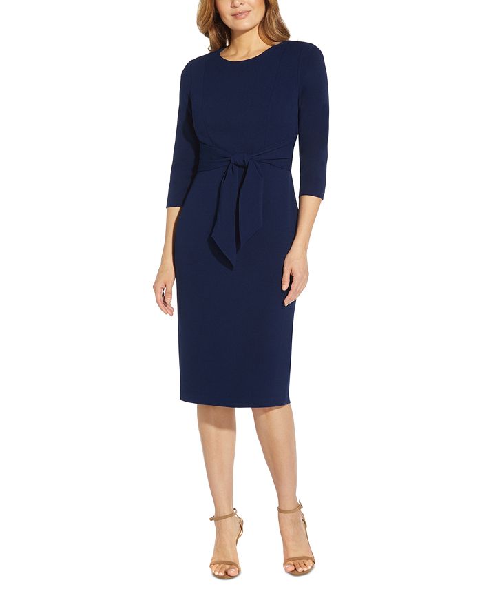 Adrianna Papell Women's Tie-Front 3/4-Sleeve Crepe Knit Dress - Macy's