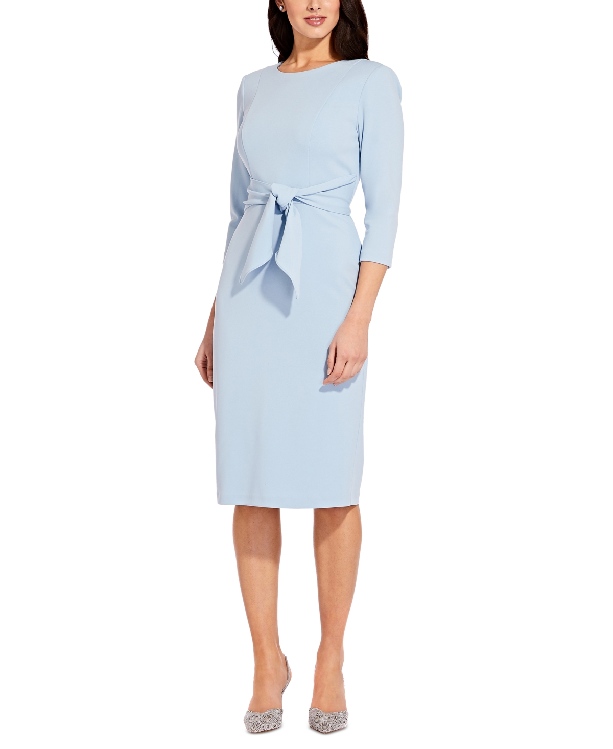 Women's Tie-Front 3/4-Sleeve Crepe Knit Dress - Violet Cobalt