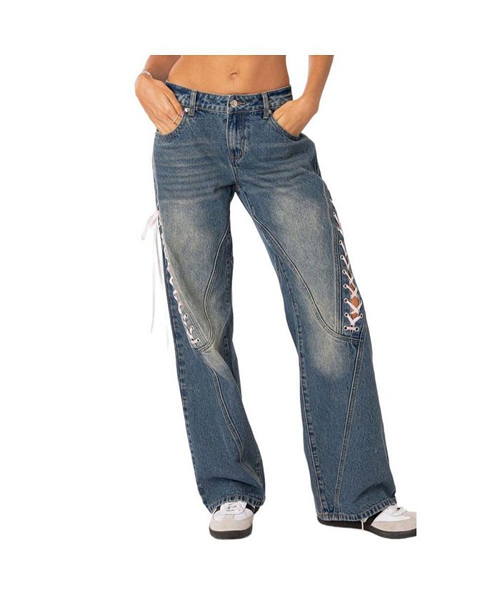 e-pierce Super Low Rise Jeans Lace-up Ultra Low Rise Jeans