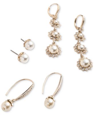 Pav&eacute; & Imitation Pearl Drop Earrings 