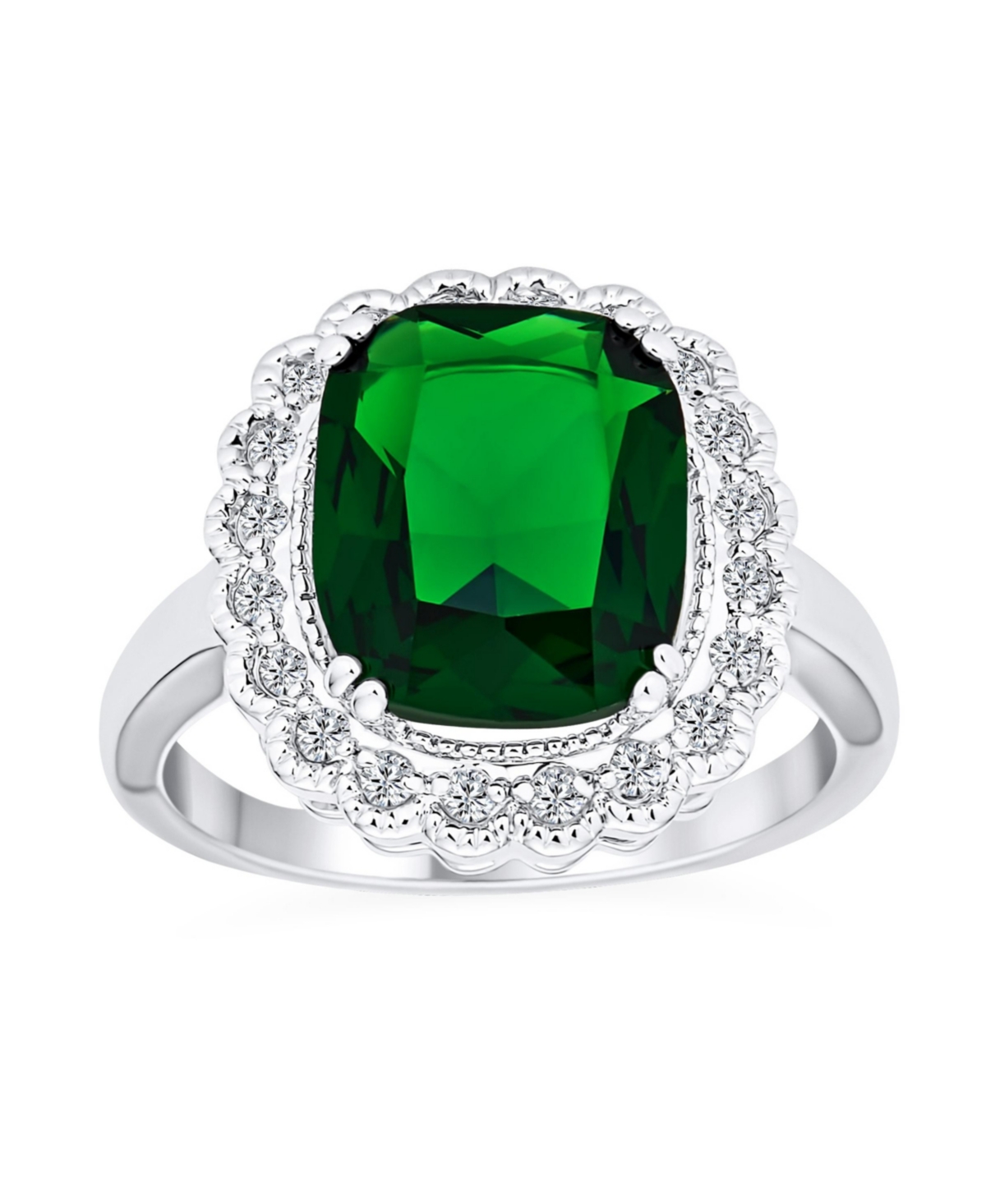 Fashion Rectangle Large Solitaire Aaa Cz Pave Simulated Green Emerald Cut Art Deco Style 10CT Cocktail Statement Ring For Women - Light