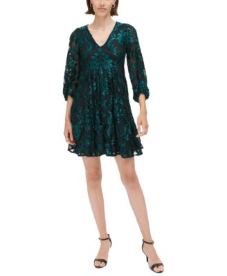 Eliza J - Women's V-Neck Velvet Burnout A-Line Dress