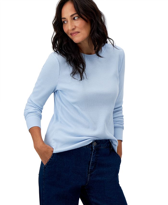 Style & Co Petite Waffle-Knit Long-Sleeve Crewneck Top, Created for Macy's  - Macy's
