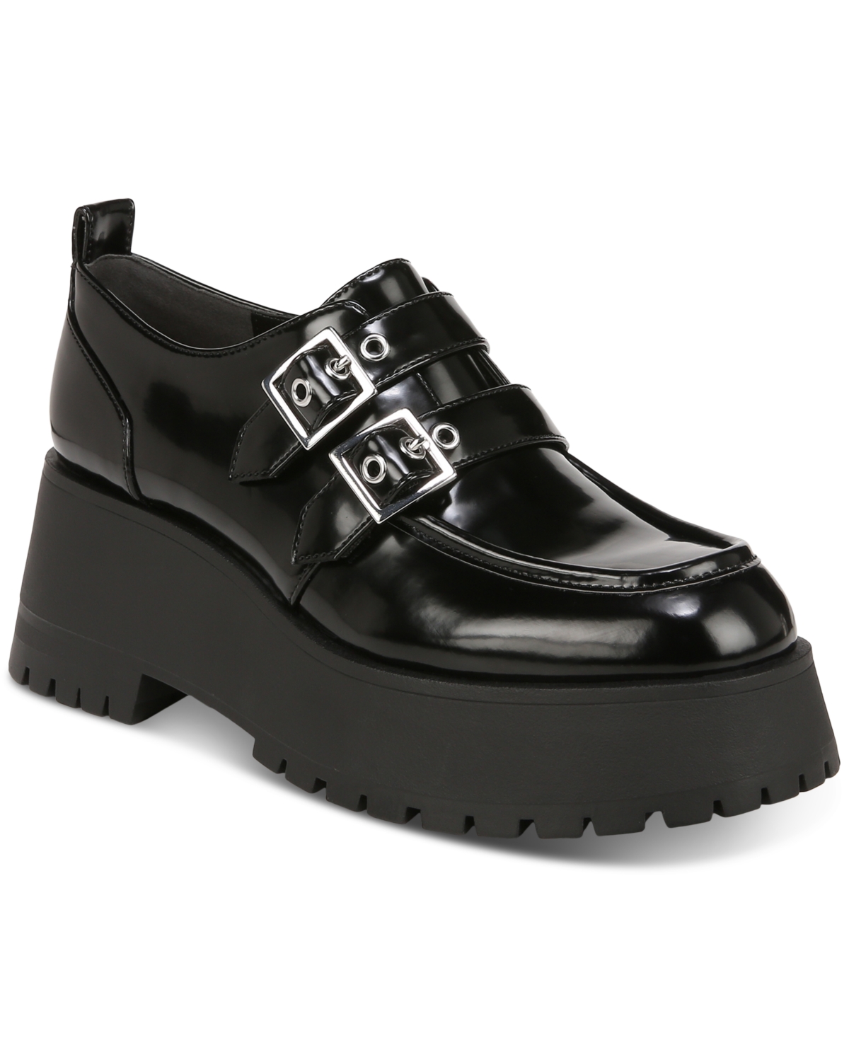 Shop Zodiac Women's Perri Double Buckle Lug Sole Platform Loafers In Black Patent
