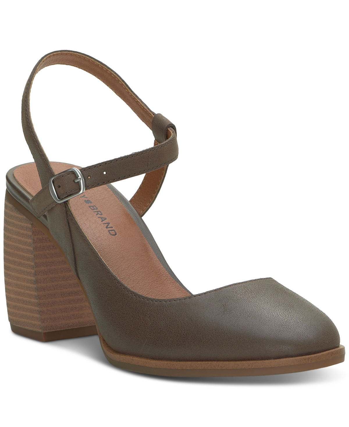 Shop Lucky Brand Women's Xarissa Ankle-strap Asymmetrical Block Heel Pumps In Carafe Leather