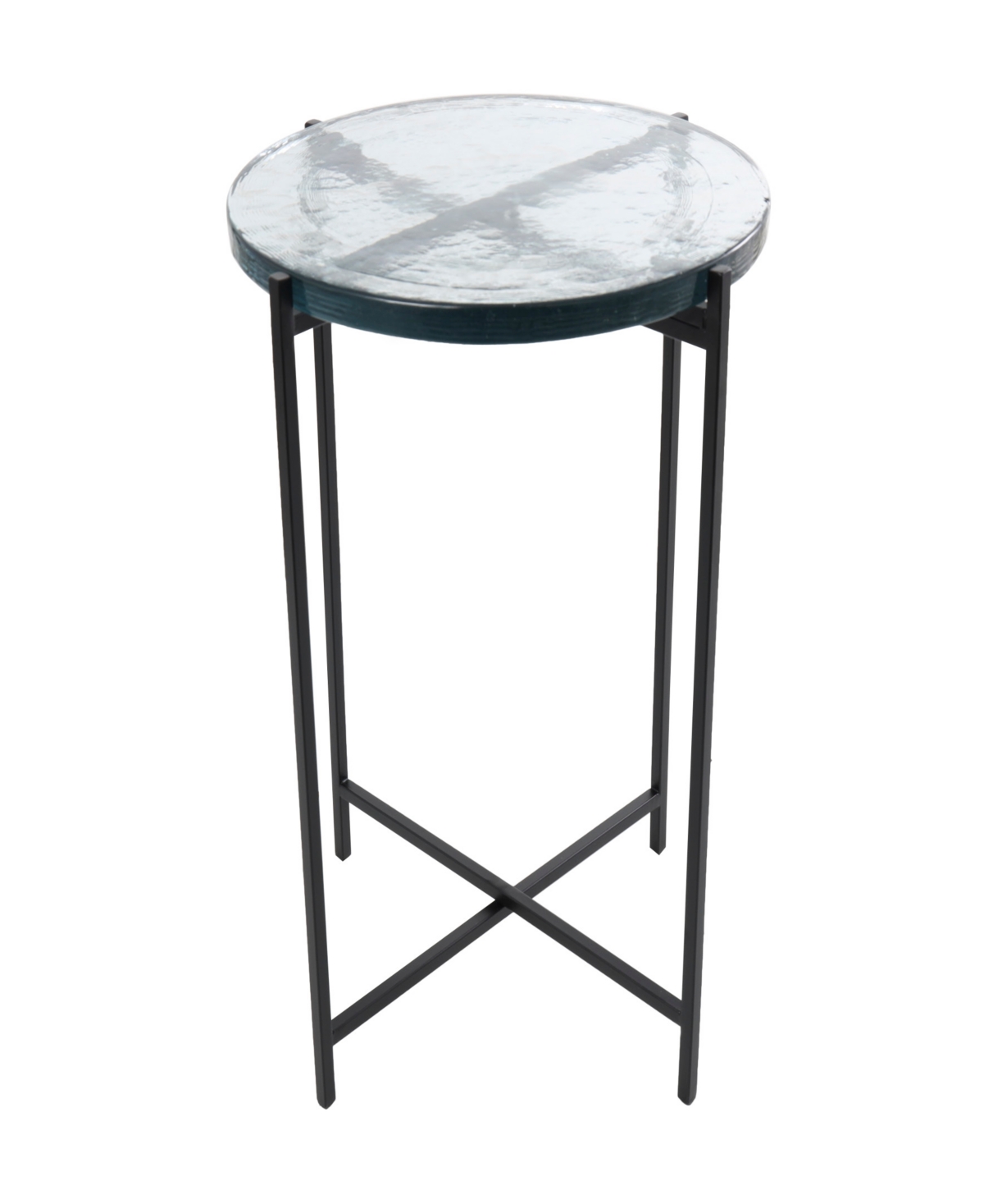 Rosemary Lane 24" Metal With Textured Glass Tabletop X-shaped Accent Table In Black