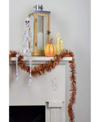 50' Orange and Black Halloween Tinsel Garland, Unlit