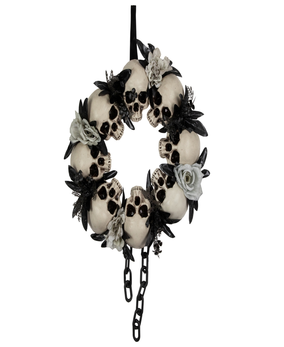 Northlight Skulls And Chains With Roses Halloween Wreath, 15" Unlit In Gray