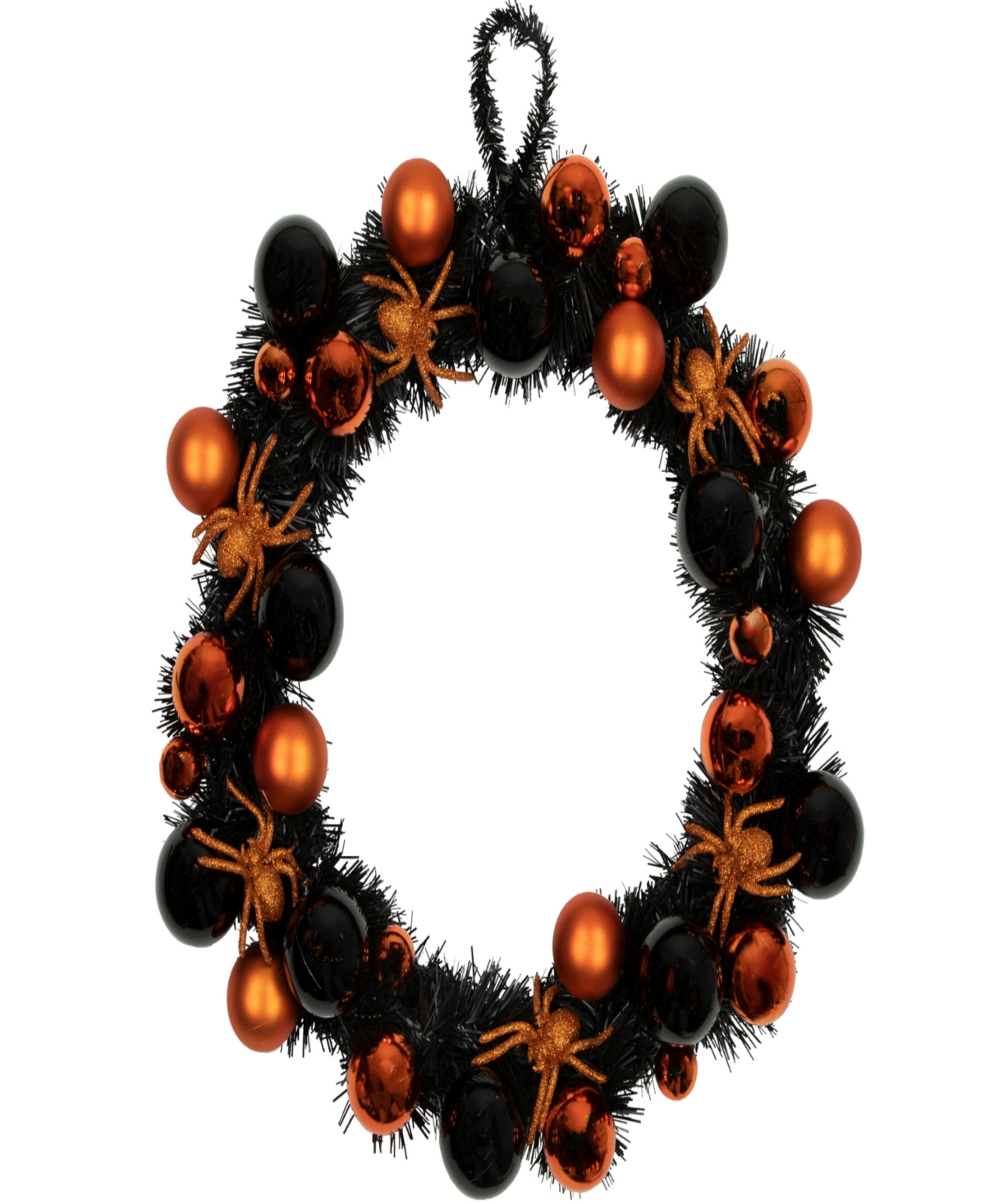 Spiders and Ornaments Halloween Wreath, 18" Unlit - Black