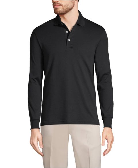 Мужское поло Lands' End Long Sleeve Cotton Supima Polo Shirt, цвет: Чёрный