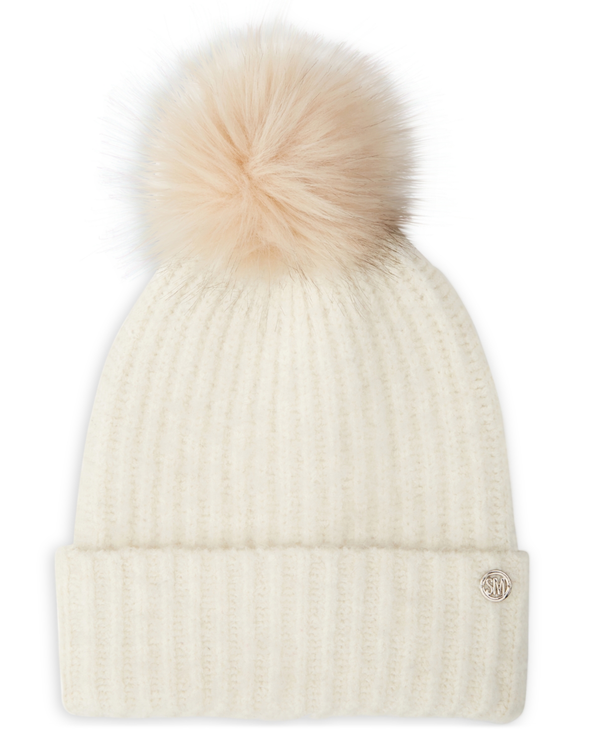 Steve Madden Women s Cloud Knit Faux fur Pom Pom Beanie In Ivory ModeSens