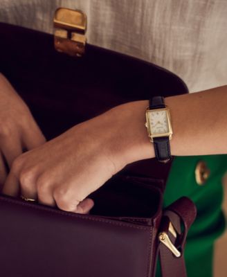 Women's Classic Sutton Diamond Accent Black Leather Strap Watch 21mm