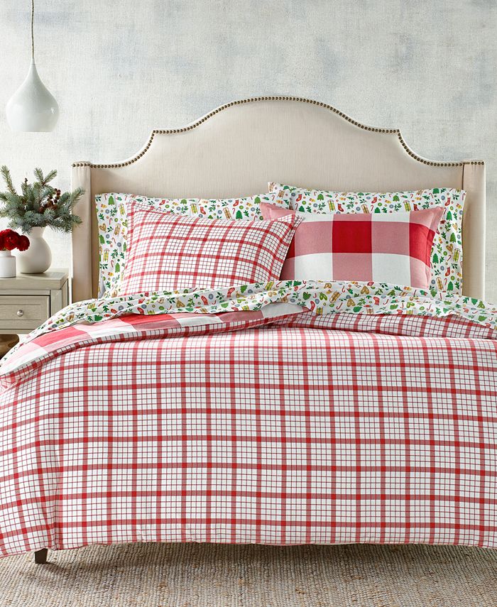 Charter Club Red Check Flannel Duvet Cover King Created For Macys Macys 