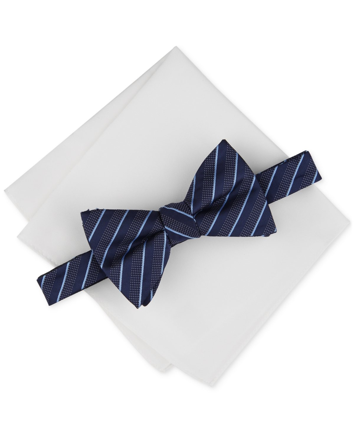 Alfani Men's Vinton Stripe Bow Tie & Pocket Square Set, Created For Macy's In Navy