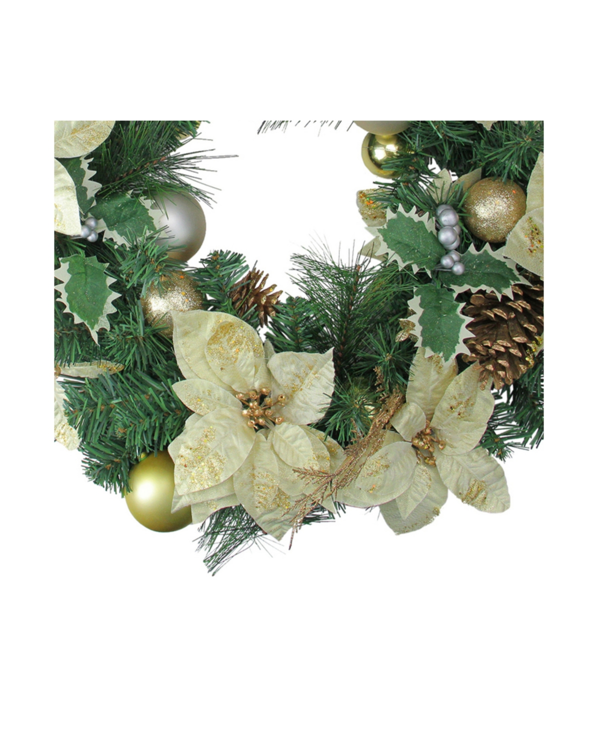 Poinsettia and Pine Cone Artificial Christmas Wreath - Unlit