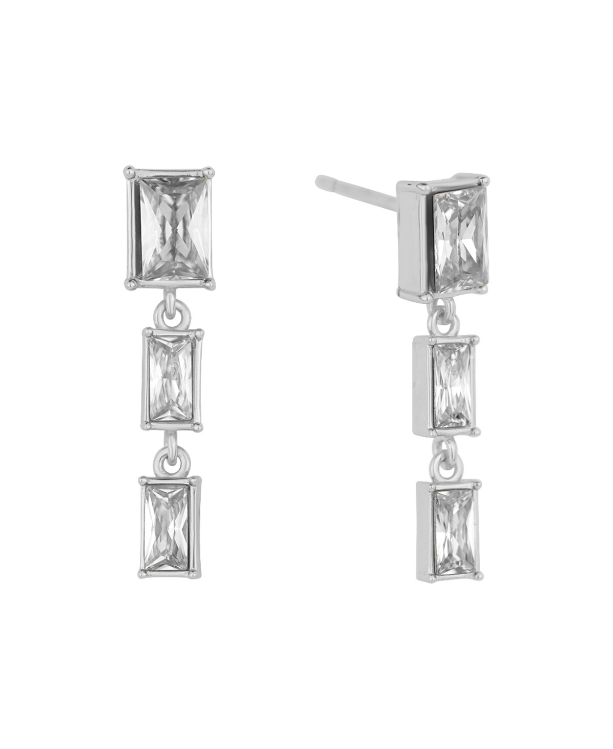 And Now This Clear Crystal Triple Stone Drop Earring In Silver Plated