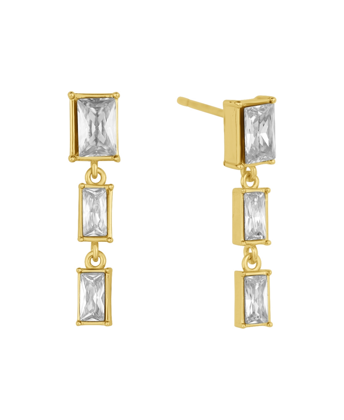 And Now This Clear Crystal Triple Stone Drop Earring In Gold Plated