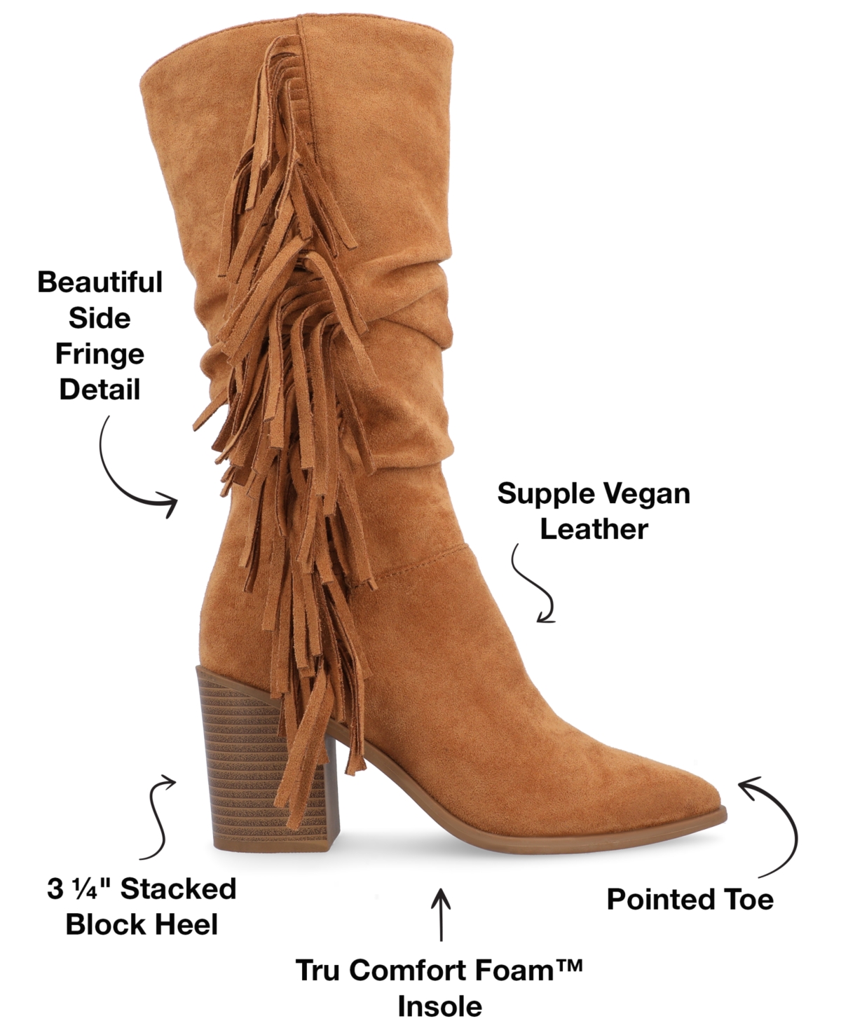 Journee Collection Women's Hartly Extra Wide Calf Slouchy Western Fringe Mid Shaft Boots