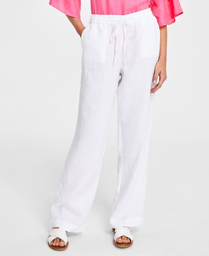 Ellos Women's Plus Size Linen Blend Drawstring Pants - 10, White at   Women's Clothing store