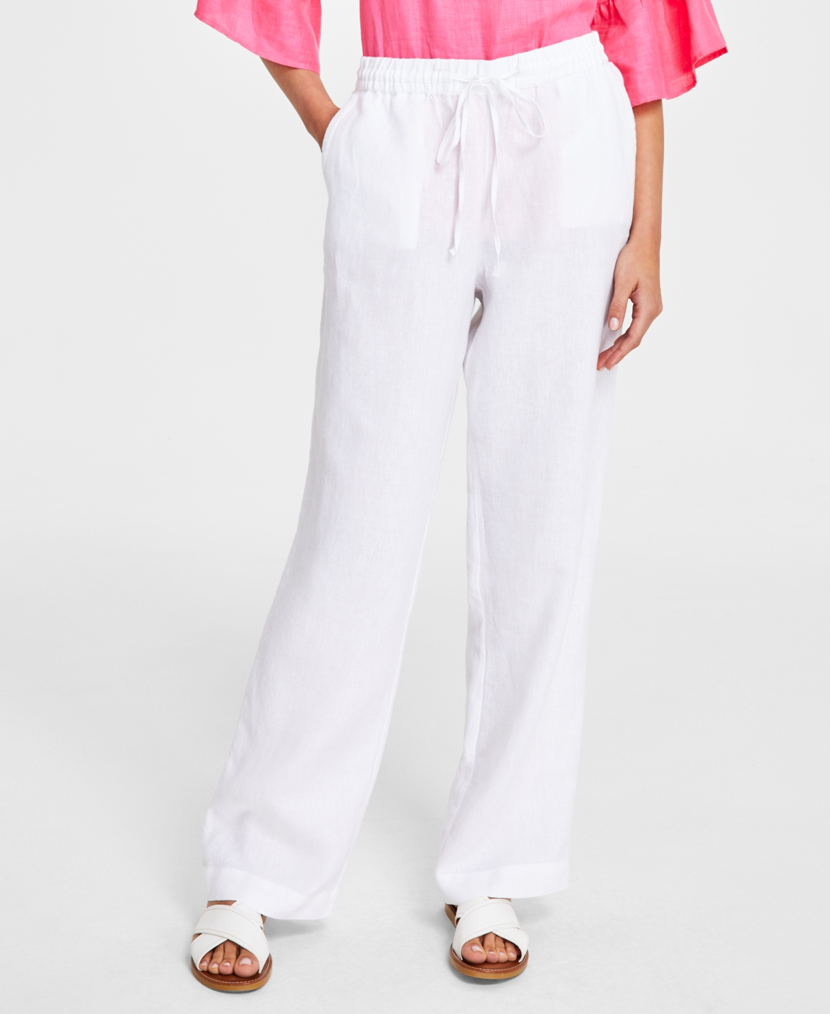 Women's 100% Linen Drawstring Pants, Created for Macy's - Bright White