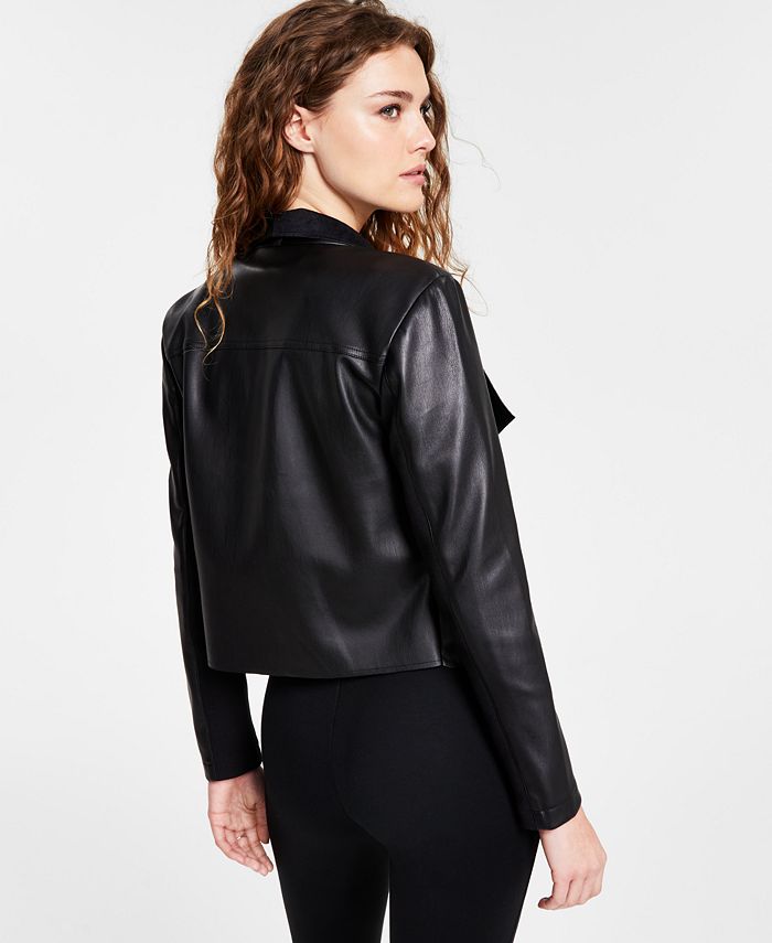 Bar III Women's Faux-Leather Flyaway Jacket, Created for Macy's - Macy's