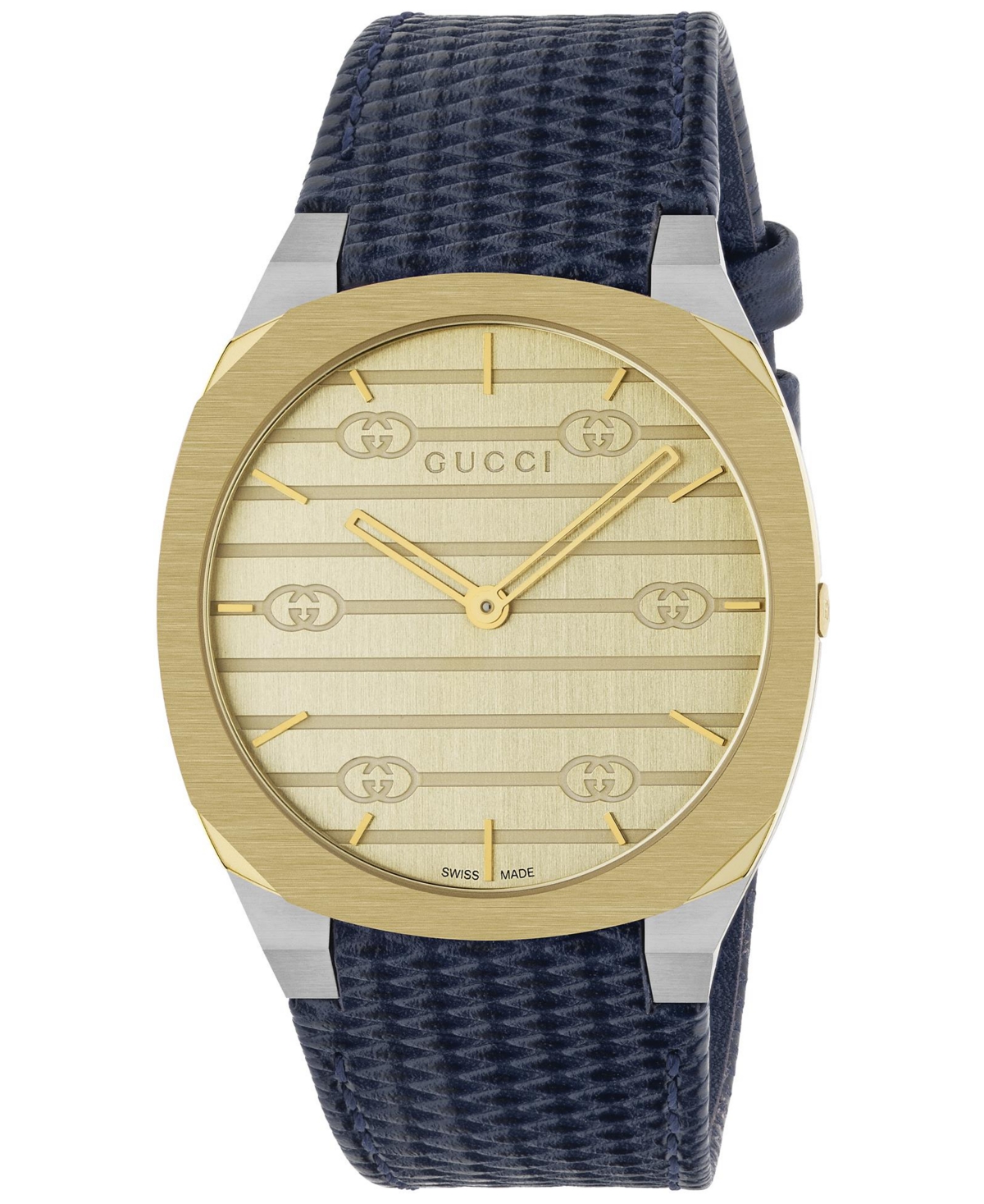 Gucci Women's Swiss 25h Blue Leather Strap Watch 34mm In Brass,blue