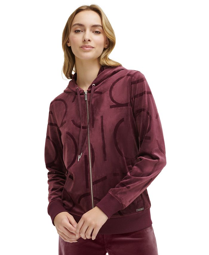 Calvin Klein Petite Oversized-Logo Velour Hoodie - Macy's