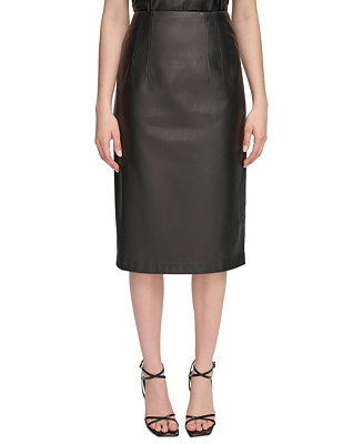 Calvin Klein Women\'s Faux-Leather Midi Skirt - Macy\'s