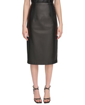 Calvin Klein Women\'s Faux-Leather Skirt - Midi Macy\'s
