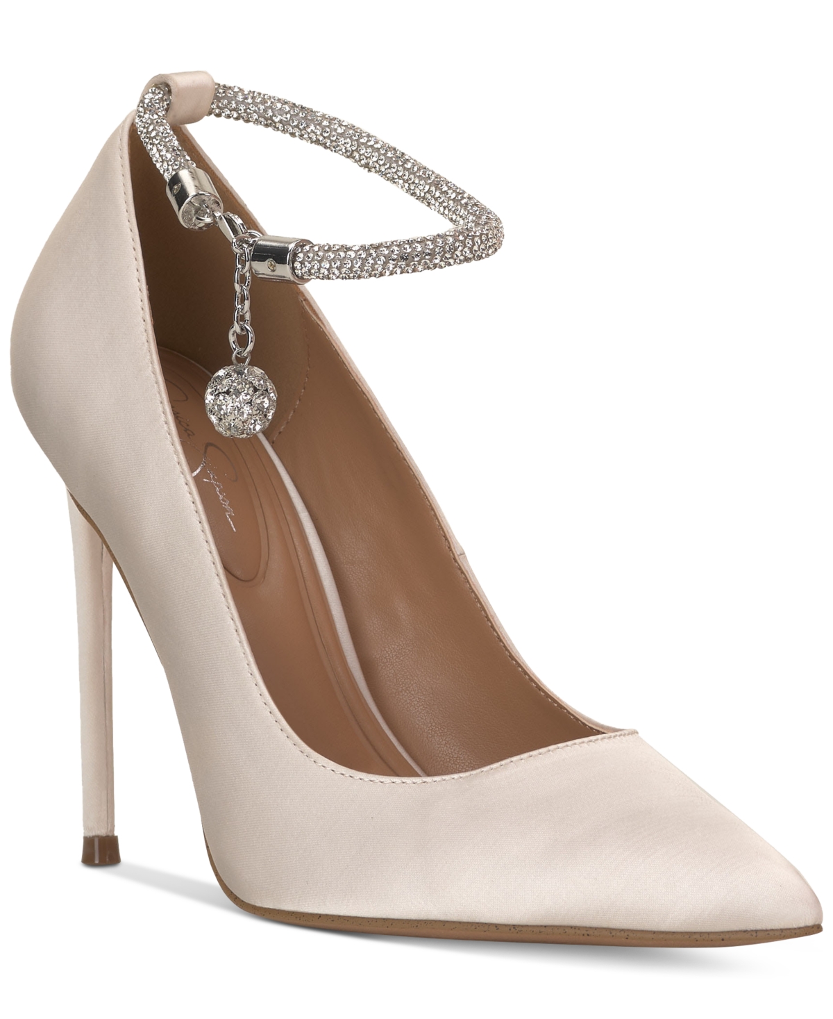 Jessica Simpson Women's Sekani Embellished Ankle-strap Pumps In Off White Satin