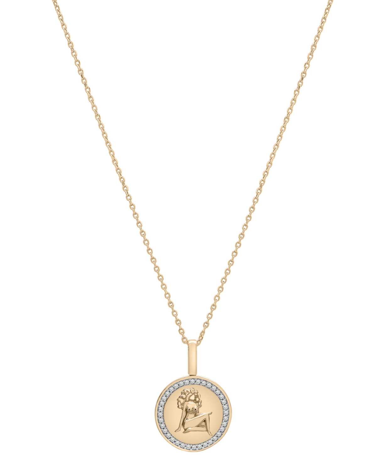Diamond Leo Disc 18" Pendant Necklace (1/10 ct. t.w.) in Gold Vermeil, Created for Macy's - Gold Vermeil