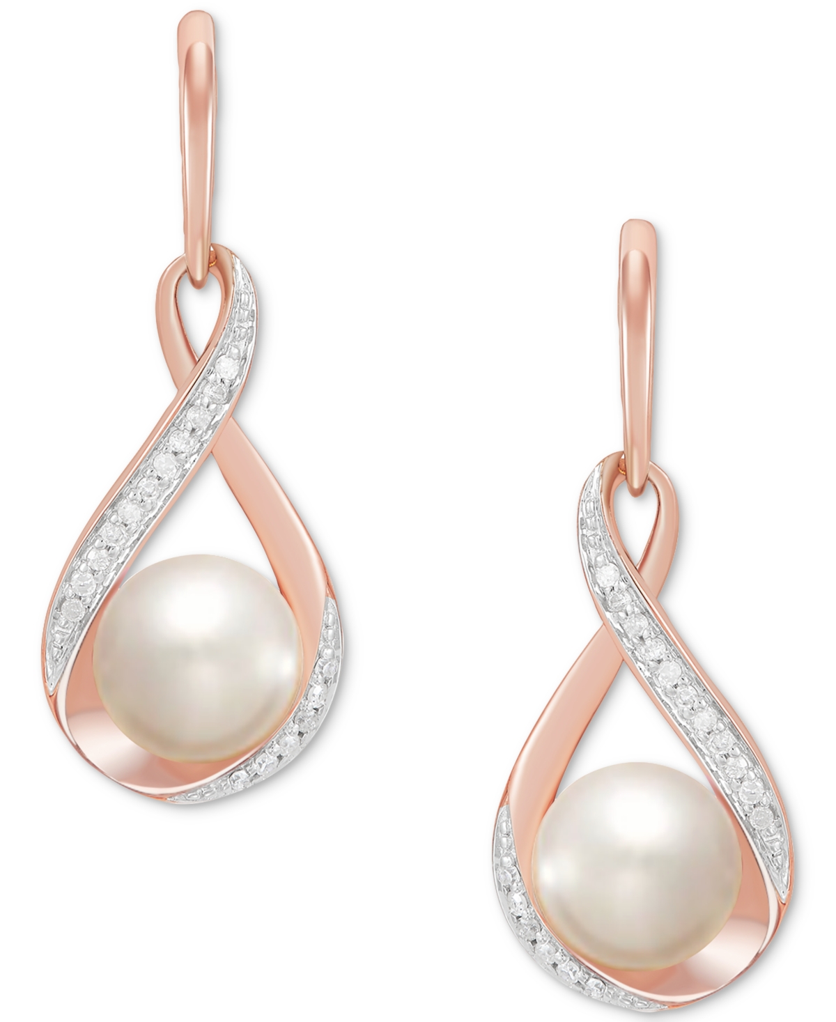 Cultured Freshwater Pearl (7mm) and Diamond (1/10 ct. t.w.) Drop Earrings in 14K Gold - Yellow Gold