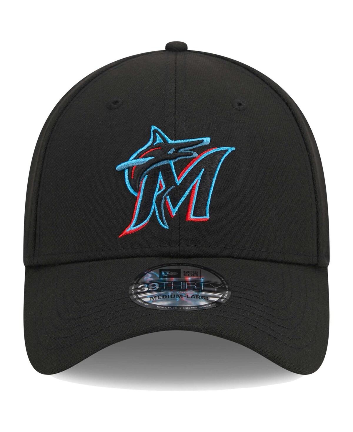 Shop New Era Men's  Black Miami Marlins Logo 39thirty Flex Hat