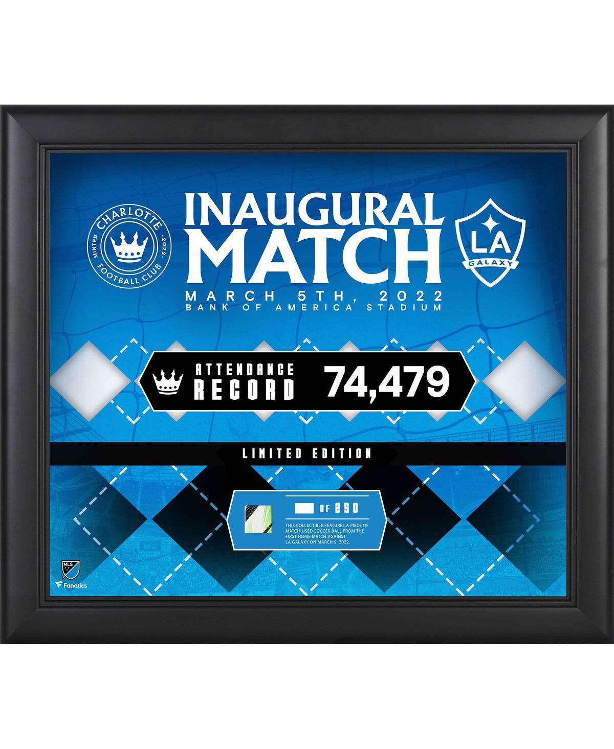 Fanatics Authentic Charlotte Fc Framed 15" X 17" 2022 Inaugural Home Match Vs. La Galaxy Version 2 Collage With A Piece In Black