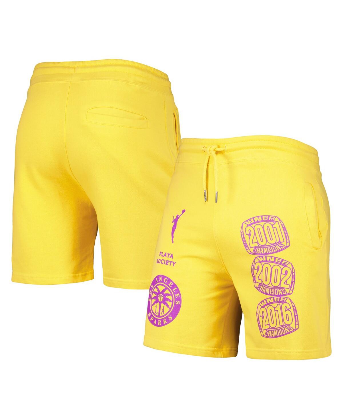 Shop Playa Society Men's  Gold Los Angeles Sparks Legacy Logo Shorts