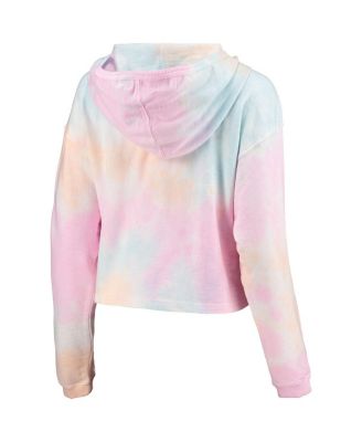 Women's Pink, White Clemson Tigers Tie-Dye Cropped Pullover Hoodie