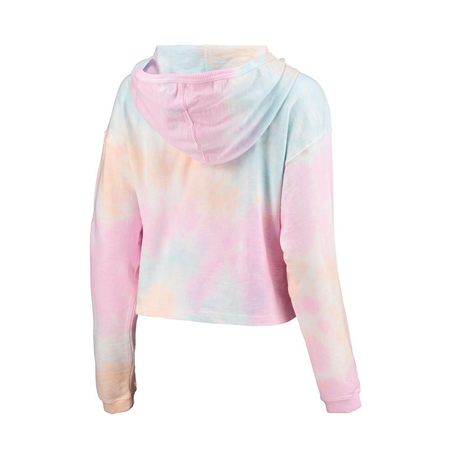 Женское худи League Collegiate Wear Pink, White Clemson Tigers Tie-Dye Cropped Pullover — фото 4