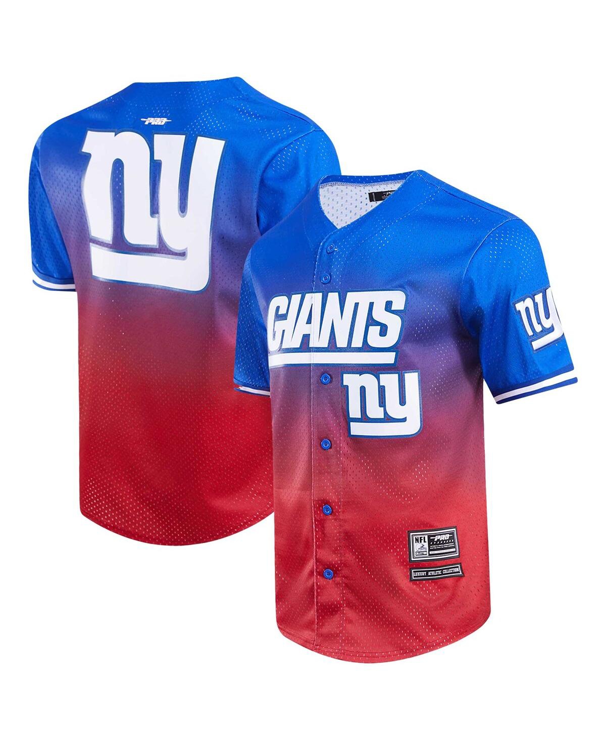 PRO STANDARD MEN'S PRO STANDARD ROYAL, RED NEW YORK GIANTS OMBRE MESH BUTTON-UP SHIRT 