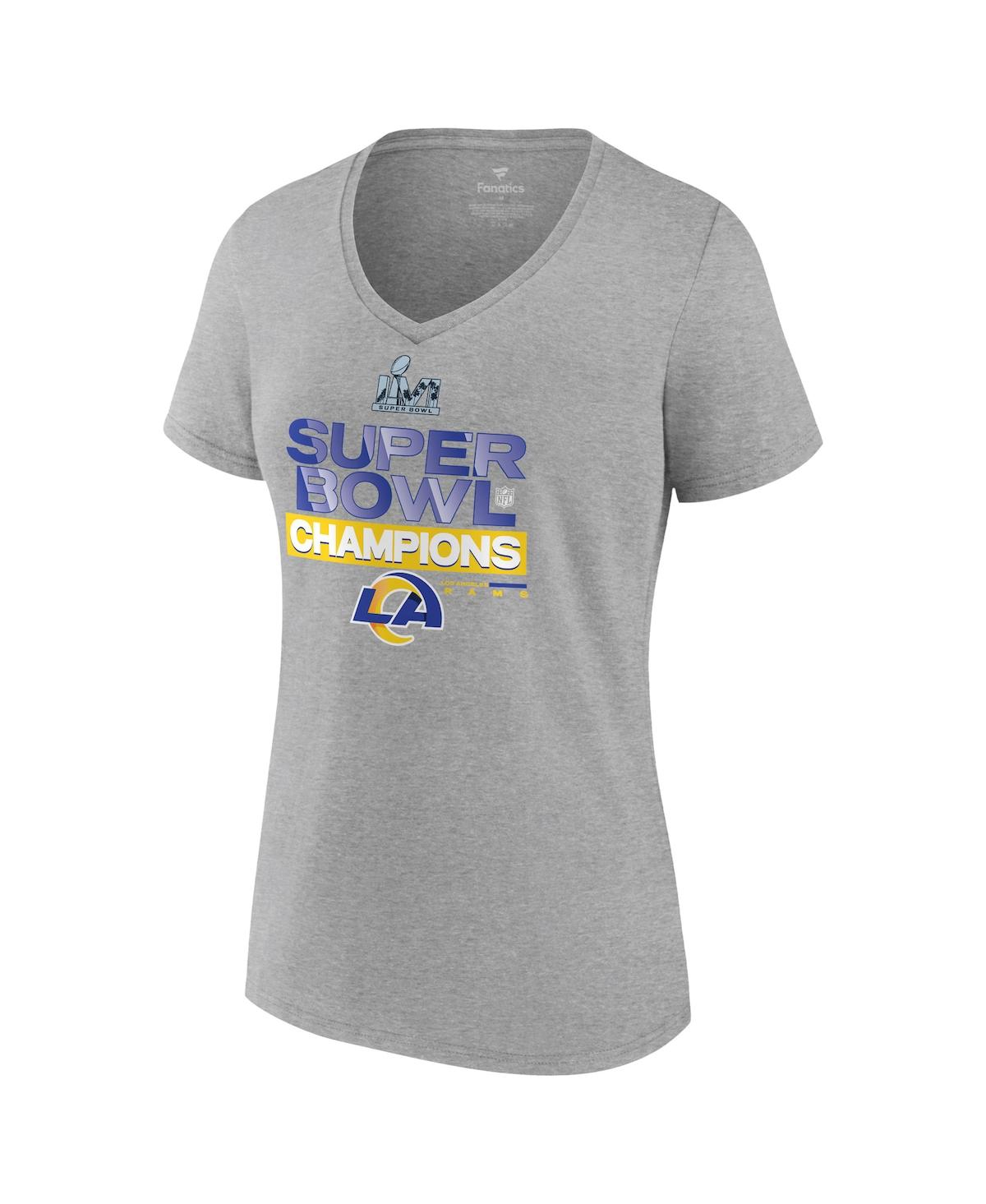 Women's FanaticsLos Angeles Rams Super Bowl Lvi Champions Locker Room Trophy Collection V-Neck T-shirt - Heathered Gray