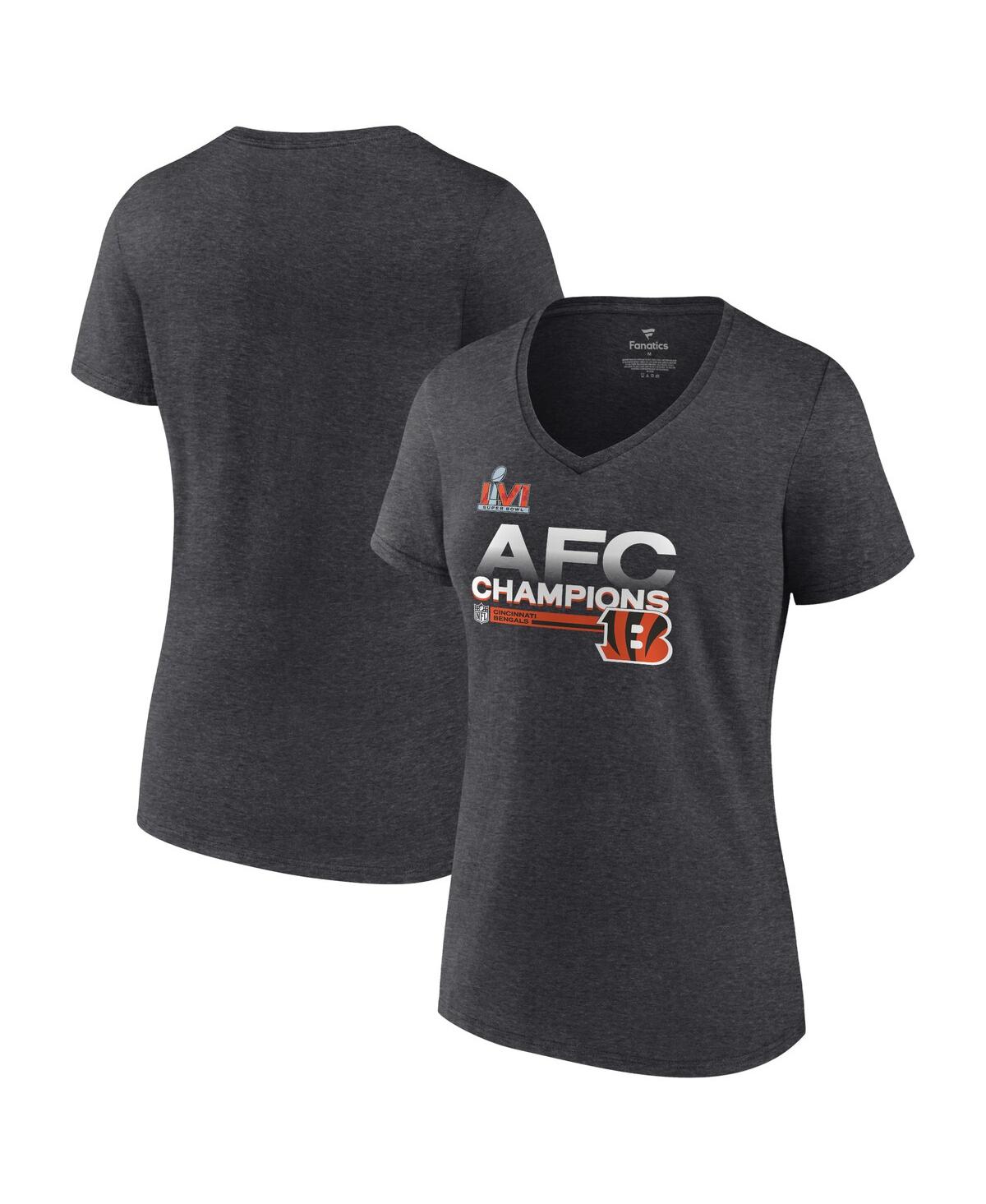 Women's FanaticsCincinnati Bengals 2021 Afc Champions Locker Room Trophy Collection V-Neck T-shirt - Heathered Charcoal