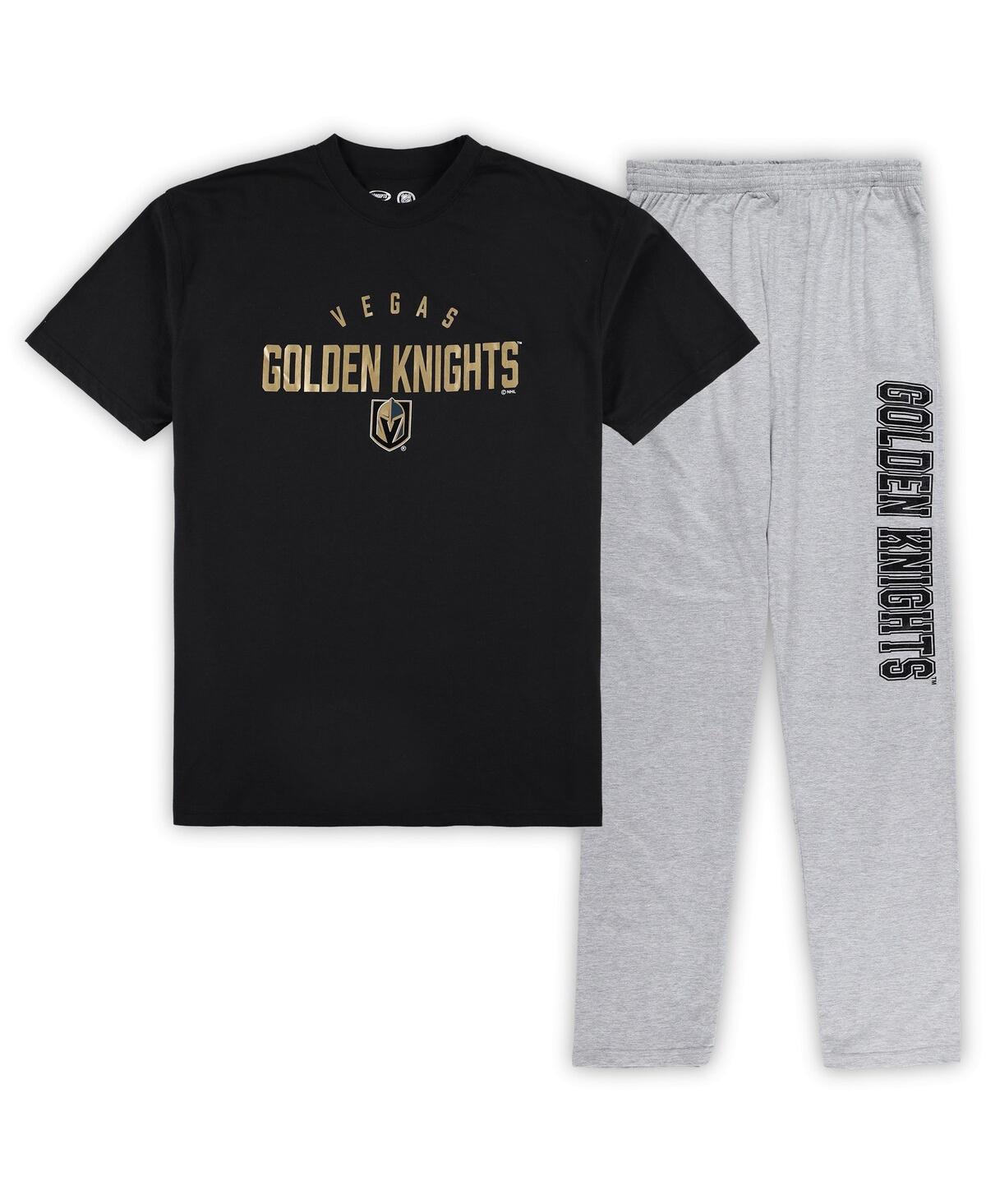 Profile Men's Vegas Golden Knights Black, Heather Gray Big And Tall T-shirt And Pants Lounge Set In Black,heather Gray
