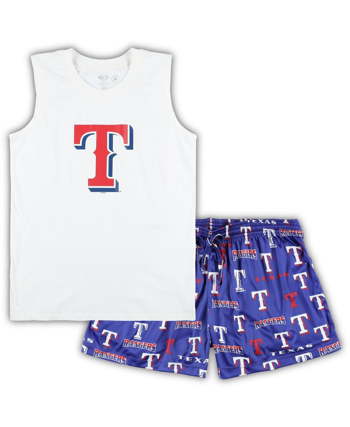 CONCEPTS SPORT WOMEN'S CONCEPTS SPORT WHITE, ROYAL TEXAS RANGERS PLUS SIZE TANK TOP AND SHORTS SLEEP SET 