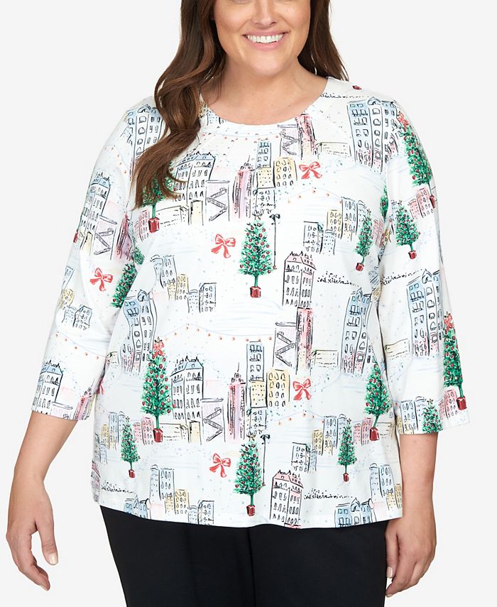 Alfred Dunner Plus Size Classics Christmas in The City Classic 3/4 ...