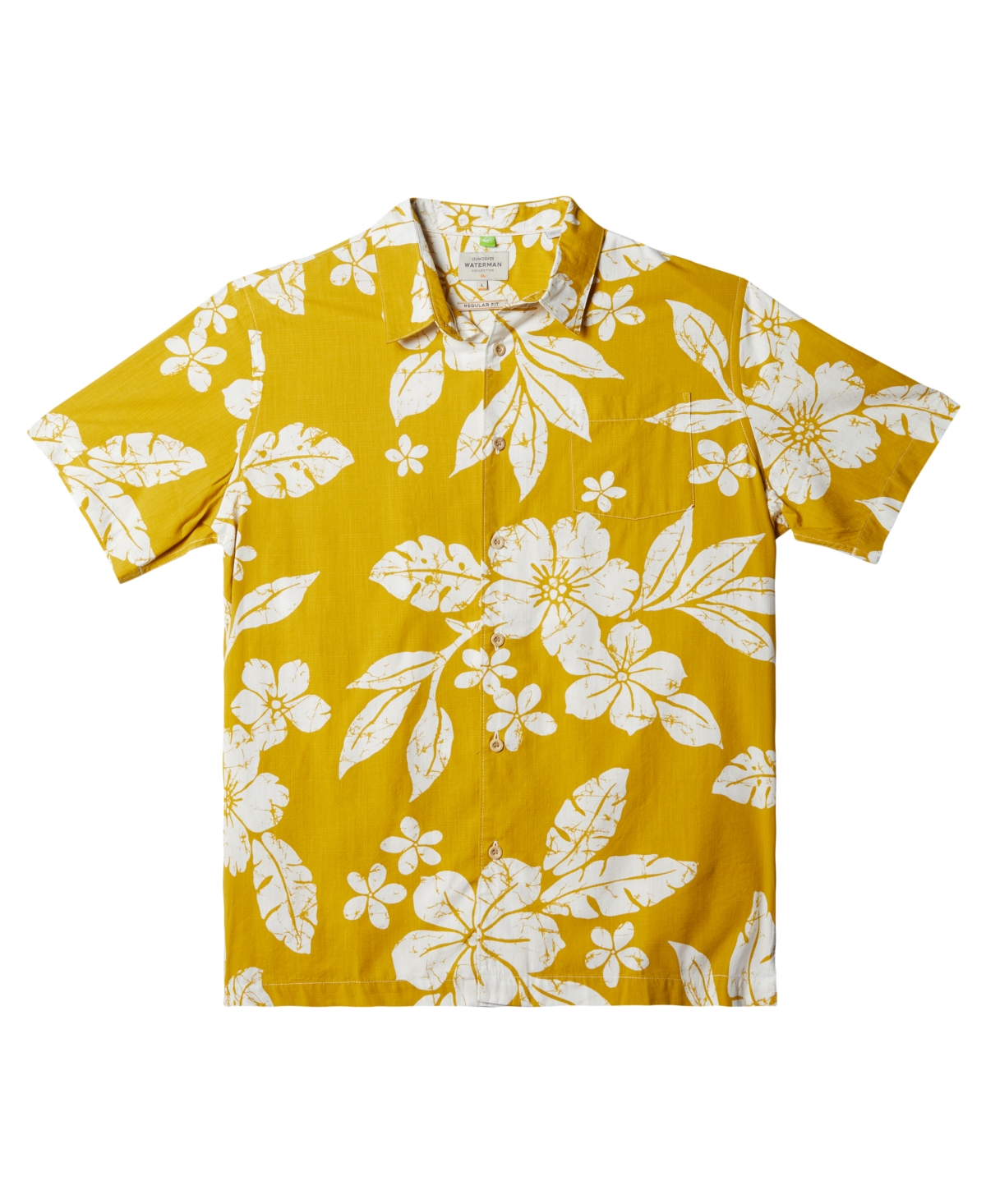 Quiksilver Waterman Men's Aqua Flower Short Sleeves Shirt In Oil Yeallow Aqua Flowers