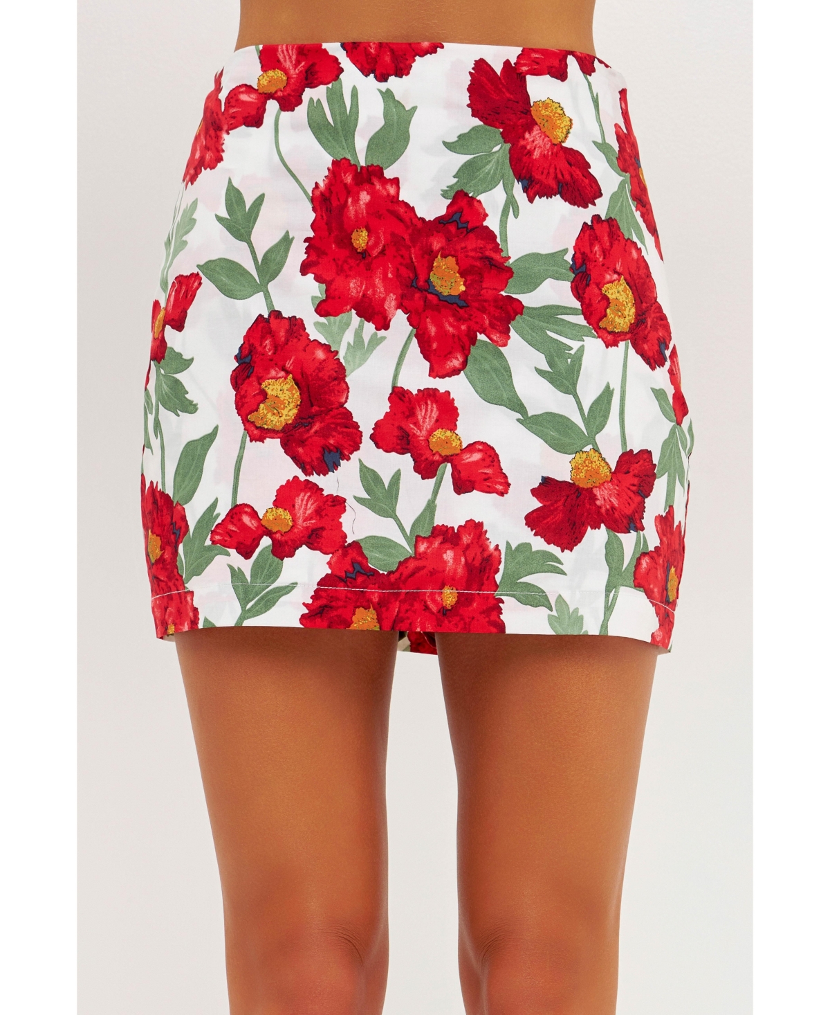 Endless Rose Women's Cotton Floral Print Mini Skort In White/red