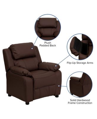 Deluxe Vinyl Padded Contemporary Kids Recliner With Storage Arms