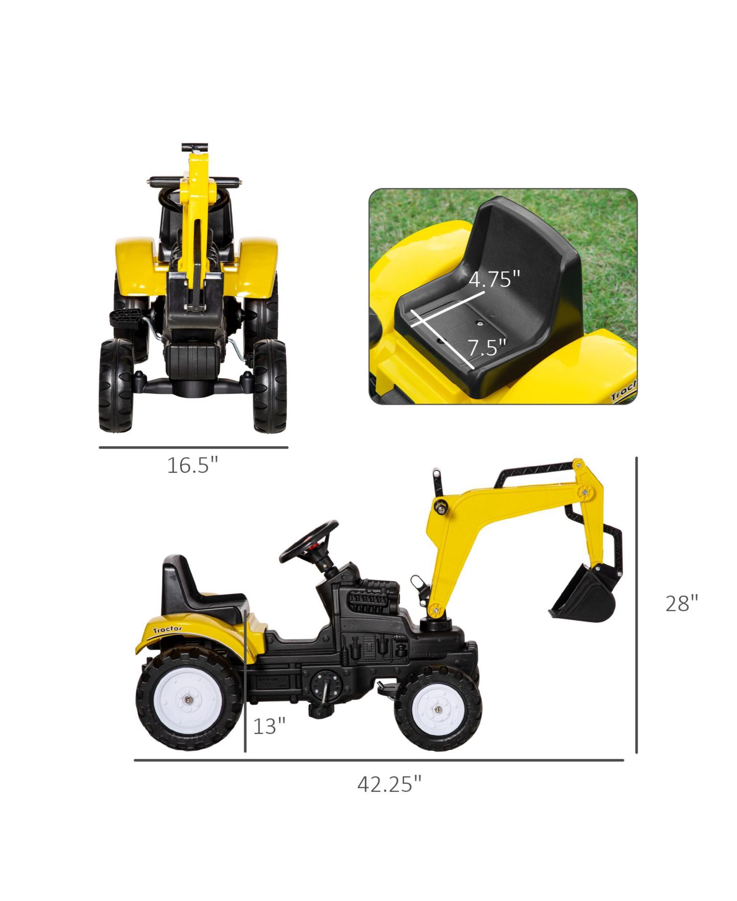 Детская игрушка Aosom Ride-On Construction with Controllable Digging Bucket, Ages 3+, цвет: Жёлтый — фото 2