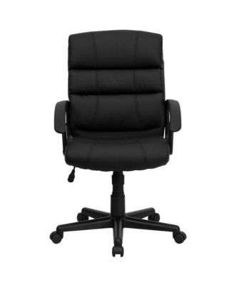 Mid-Back Leather Swivel Task Office Chair With Accent Divided Back And Arms